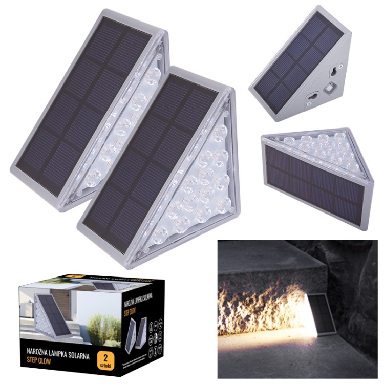 Zestaw 2 sztuki narożne lampy solarne STEP GLOW na schody 2x 13 LED